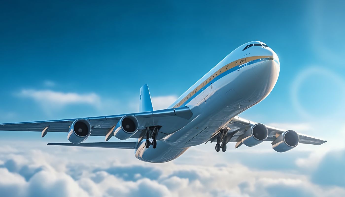 Airplane is flying through the sky upwards and there are clouds.