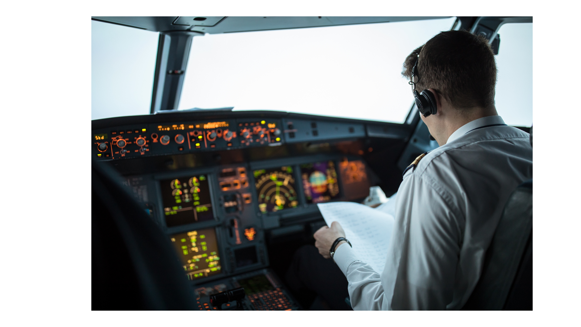 A pilot ready to take off the plan sat in his seat.