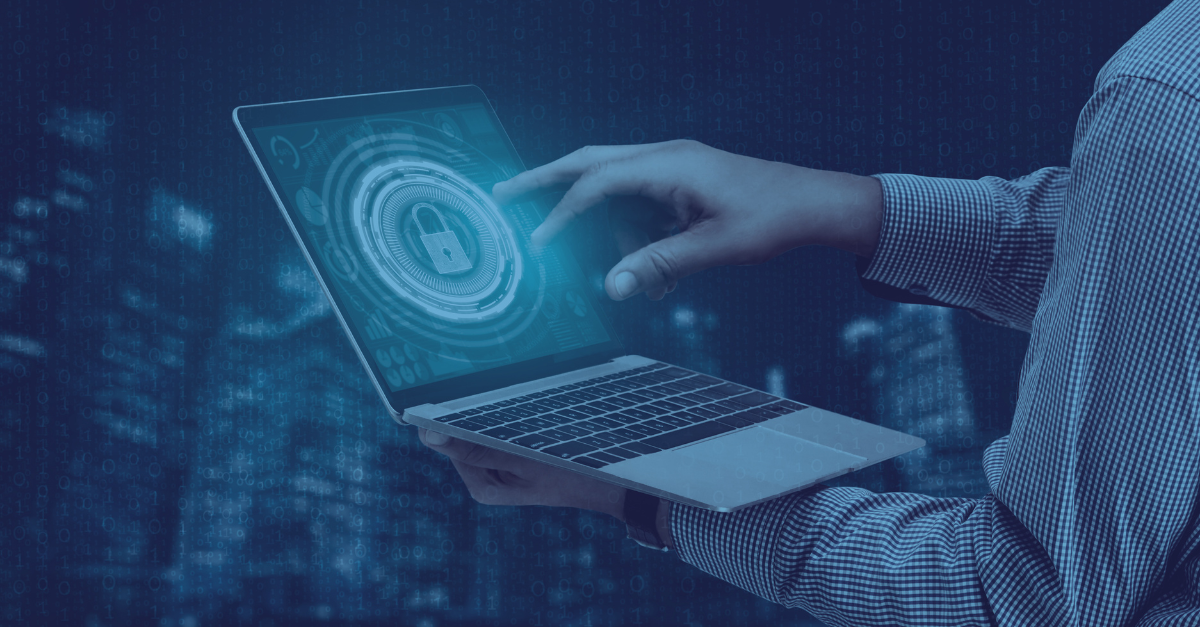 Someone is on there laptop with a padlock in there screening and they are about to touch it.