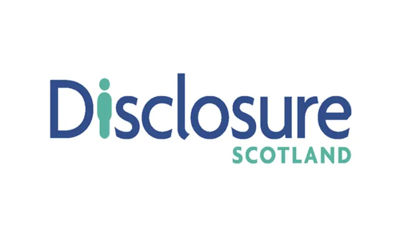 Disclosure Scotland logo in blue and green colours, with the i being replaced with a symbol of a person.