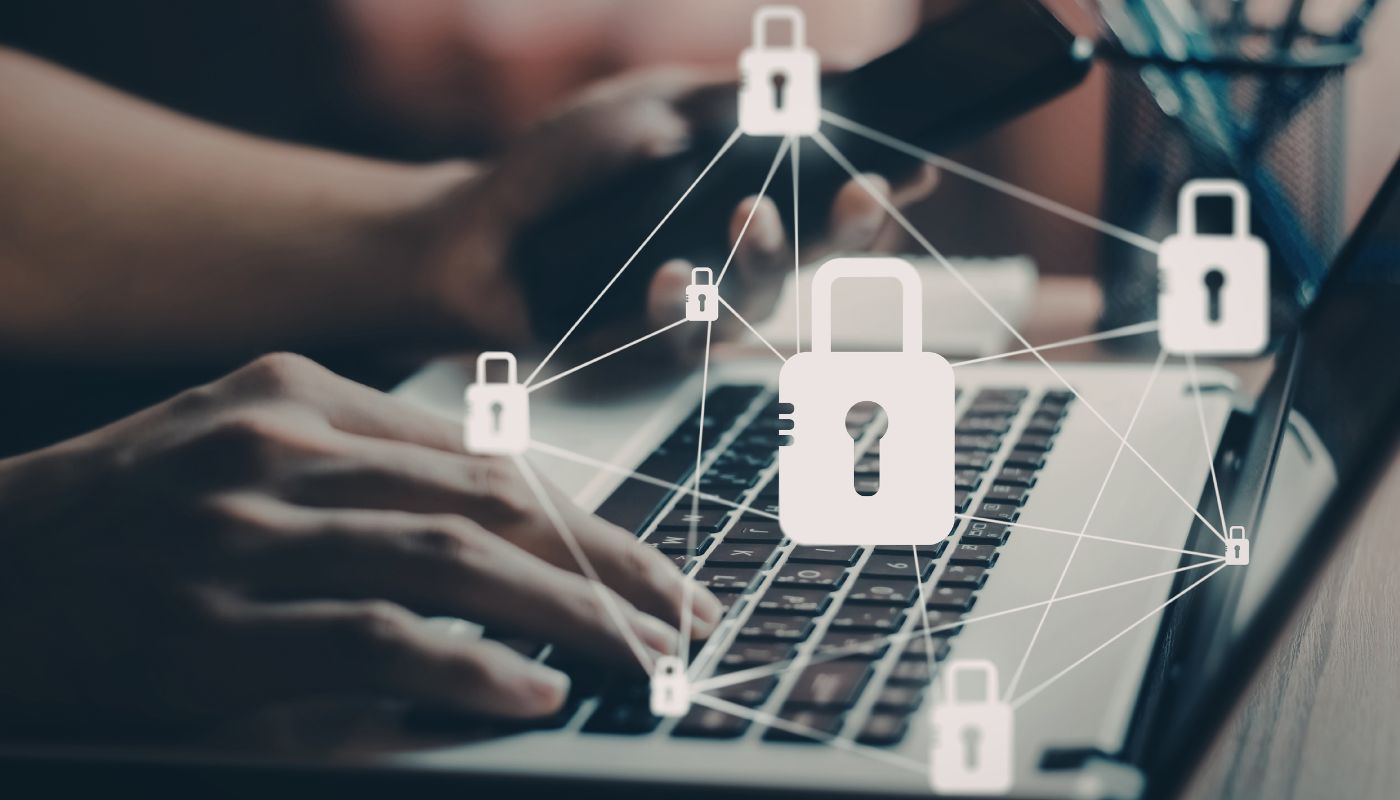 A laptop had a padlock on it to show safety and data protection.