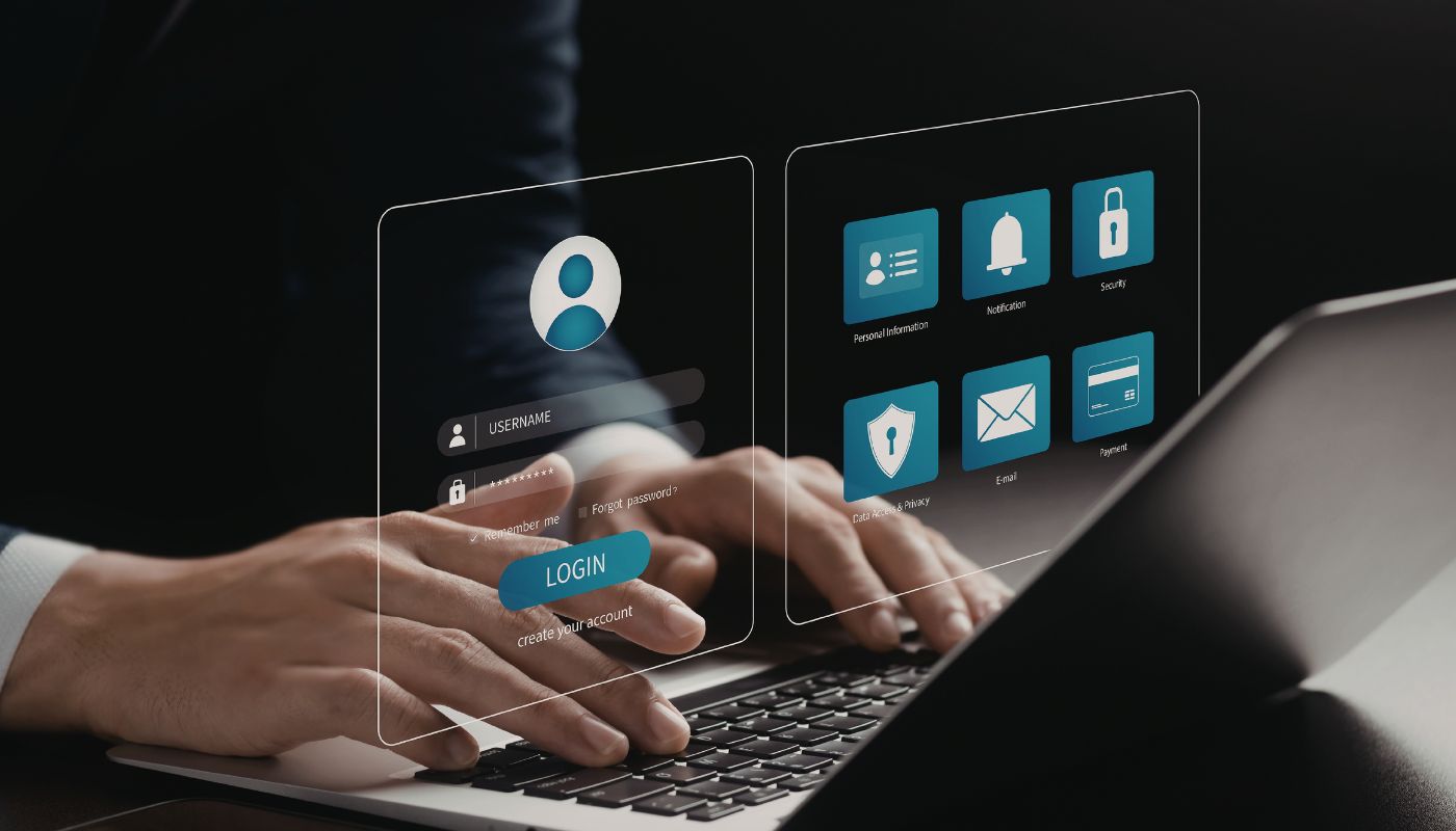 A laptop is open with boxes where personal information needs to be entered into.