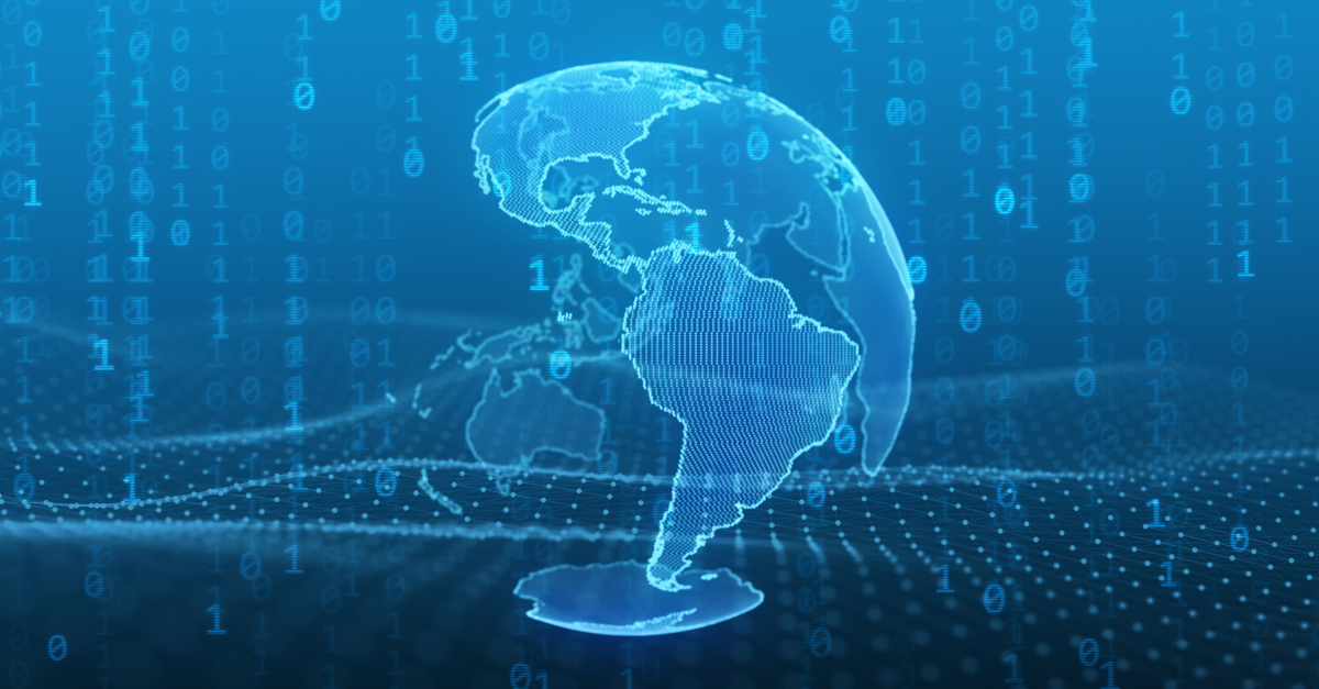 The world is blue and digital floating.