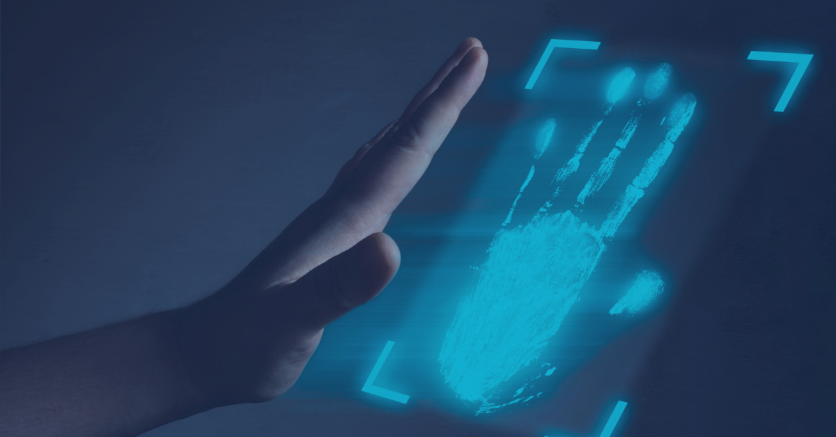 A hand looks like it has just touched a screen and has been digitally captured as the hand moves away leaving a hand print.